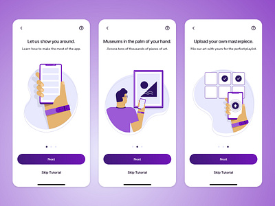 Walkthrough UI art artwork browse carousel frame hand illustrations mobile mobile app mobile design purple simple smart tech ui ui design upload walkthrough