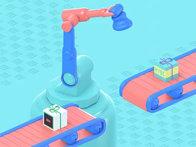 Christmas Presents Manufacturing ⚙️ 3d 3d animation 3d art box conveyor belt design enterprise factory gift giftwrap illustration machine manufacture plant process production robot startup works