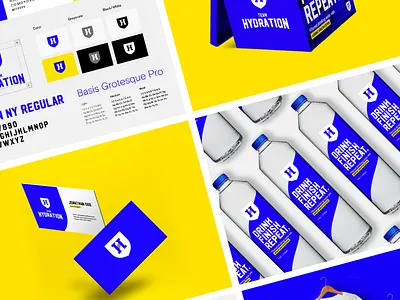 Team Hydration: Brand Refresh blue brand brand agency brand assets brand board brand guide brand guideline brand identity branding branding concept company company logo design design identity designer logo h shiled water waterbottle yellow