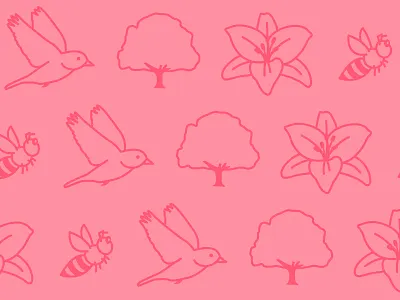 Birds, Bees, Flowers, and Trees bees birds design illustration pattern vector