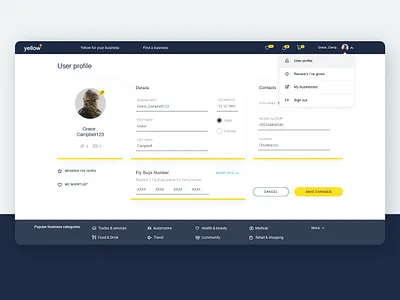 User profile interface app business profile clean design flat interaction interface layout profile page responsive design tiles ui ux web website