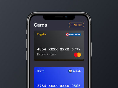 Payment app card add UI design add new cards bala ux card design cards cards ui clean credit card dark dark app dark ui design hdfc kotak mobile mobile app mobile ui payment payment app ui ux