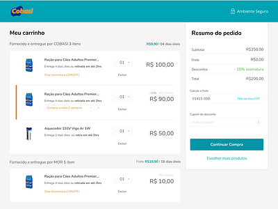 Nova proposta de Carrinho Cobasi branding design figma minimal ui ux web