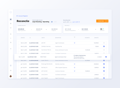 Reconciliation Dashboard - Accounting System for Real Estate accounting banking dashboard entry finance real estate reconciliation saas transactions ui ux