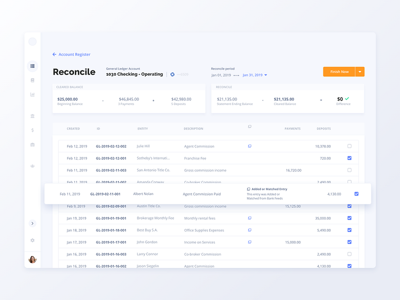 Reconciliation Dashboard - Accounting System for Real Estate accounting banking dashboard entry finance real estate reconciliation saas transactions ui ux