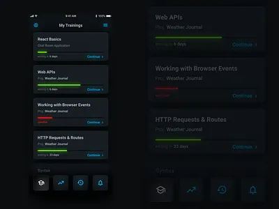 Online Courses - Mobile - Dark Mode courses dark mode learning learning app