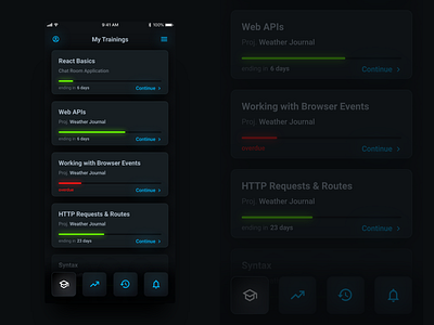 Online Courses - Mobile - Dark Mode courses dark mode learning learning app