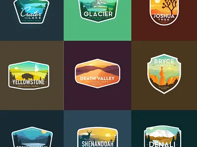 Favorite Badges of 2019 bryce death valley glacier gradient joshua tree logos mountains national national park national parks vintage