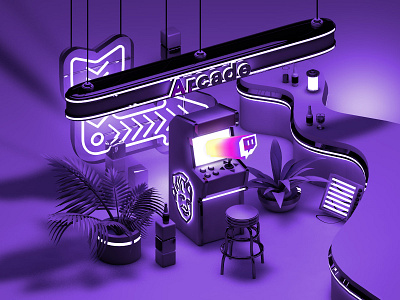 Twitch Barcade 3d arcade bar barcade brewcade c4d cinema 4d cinema4d gaming illustration neon neon signs tron twitch