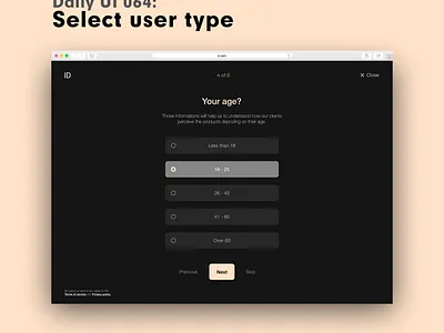 Daily UI 064 - Select User Type age daily 100 challenge daily ui dailyui ui uidesign uiux user user type ux