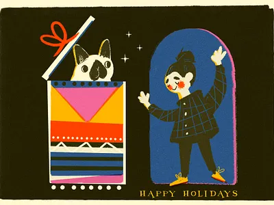 celebration holiday card card christmas fashion frenchie gift holiday illustraion midcentury present