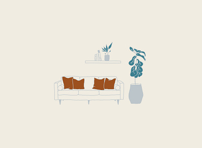 Living Room color color study couch design digital illustration fig plant illustration indoors inspiration interior design living room organic plants pot shelf vector