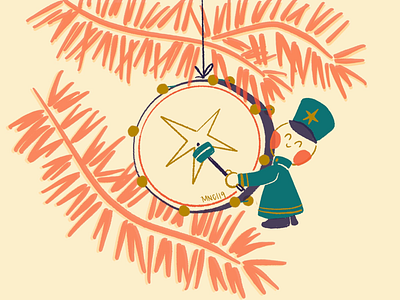 Drummer character christmas design drum drummer illustration mid century ornament retro vintage