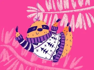 Sloth-mas character christmas design illustration mid century ornament retro sloth ugly sweater vintage