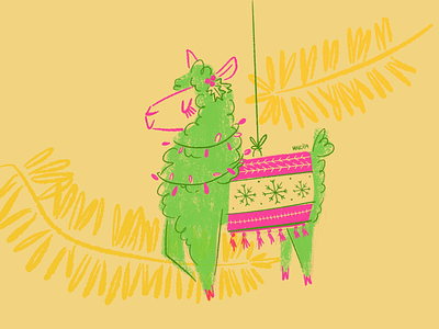Fa-la-la-llama character christmas design illustration llama mid century ornament retro vintage