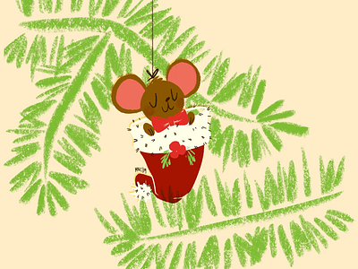 Mouse character christmas design illustration mid century mouse ornament retro santa hat vintage