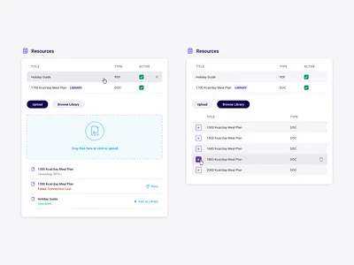 File Management Detail and States software table tabs tags ui upload web app
