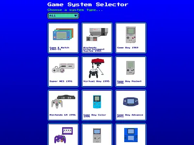 Retro game system selector css flexbox game system gaming retro vectorart