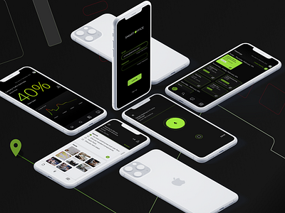 Smart Office app black dark green minimal mobile ui