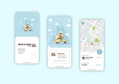 PACK-E-MAN - Package Delivery App Concept adobe illustrator adobe xd app branding design illustration illustrator ui ux vector