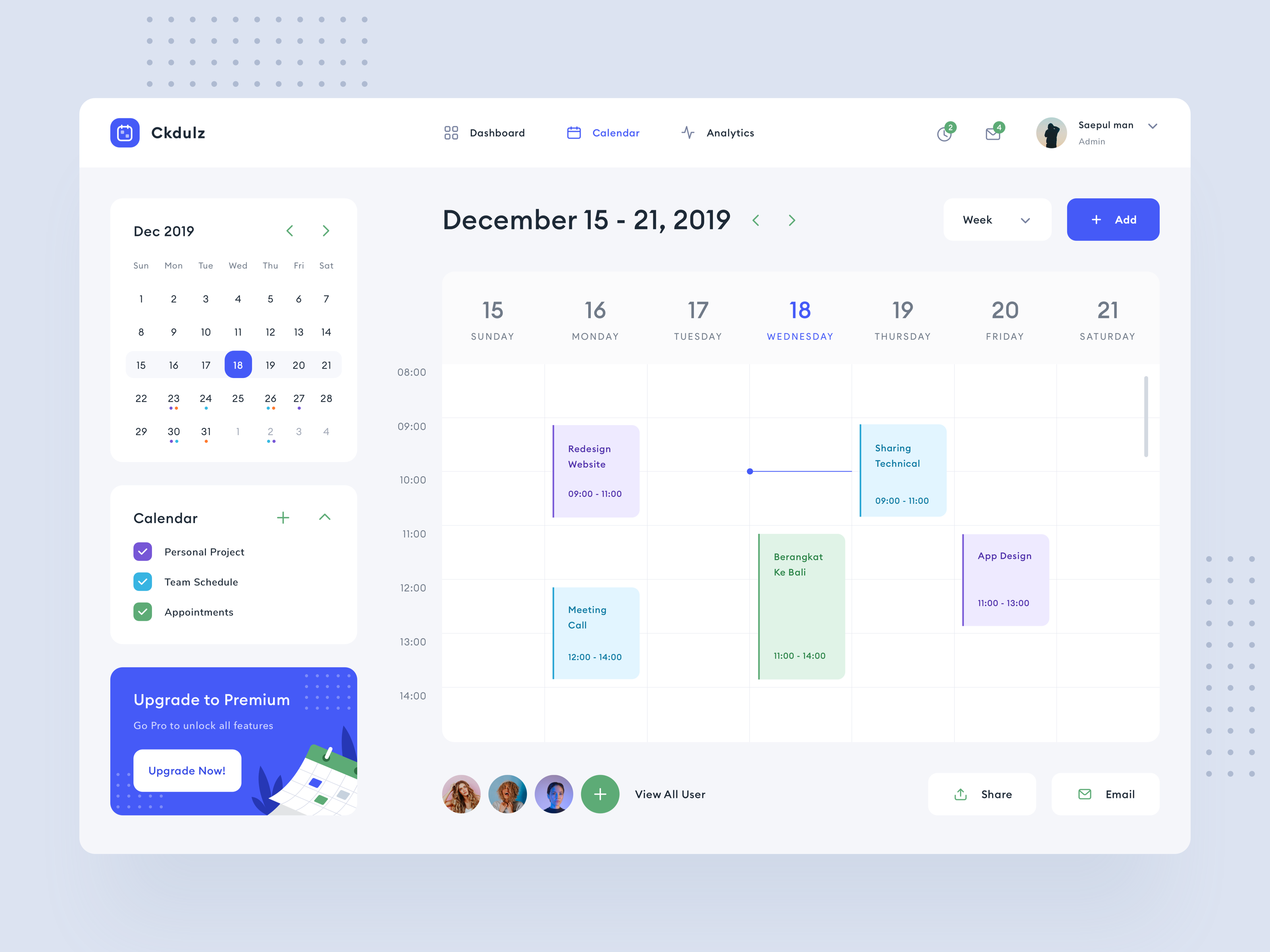 Example of Schedule Dashboard Design