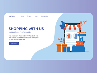 Shopping With Us app branding design flat icon illustration landing page minimal ui ux vector web