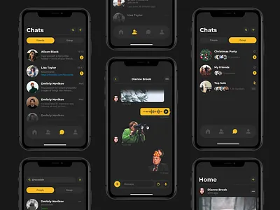 Social and messenger app app dark design figma messenger mobile social app ui ux