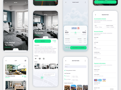 Vesta Travel Booking App UI Kit app booking design flight app hotel hotel booking ios light listing mobile plane sketch travel ui