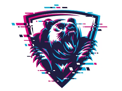 Furious Bear, Grizzly print design angry animal bear beast design face glitch glitch art grizzly head illustration mammal mascot power predator print t shirt vector wild