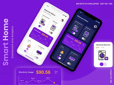 365 DAYS UI CHALLENGE | DAY 021 / 365 | Smart home Dashboar 365daysuichallenge app design concept dailyui mobile app purple smart ui ux