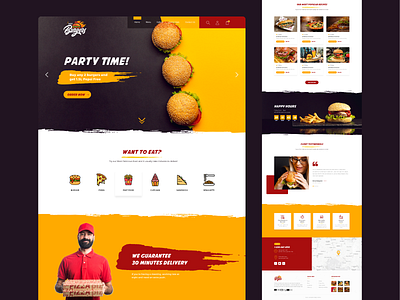 Hot Burgers food free xd kit adobe adobe xd burger burgers creative agency eat fastfood fee download food free freebie red restaurant tasty website xd xd design yellow