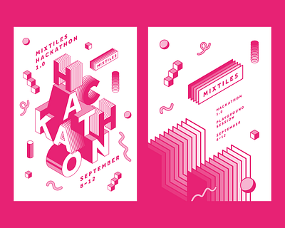 Mixtiles Hackathon bold branding geometric hackathon logo pink poster shapes tech typography poster