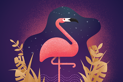 Pink & Gold digital art flamingo flat illustration gold illustrated illustration pink