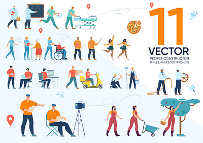 People Constructor Vector Scenes business company consultation diagnosis doctor group health healthy help hospital medicine presentation professional progress safe staff talking team teamwork work