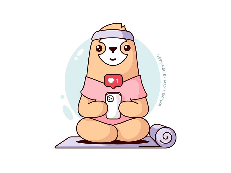 Sloth Doing Yoga Sticker charachter design illustration likes phone sloth sport vector yoga