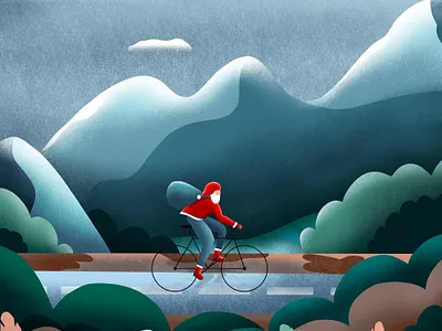 Santa is on the way art bike brushes christmas drawing gifts hills holidays illustration mountains nature presents procreate road santa santa claus sky trip winter xmas