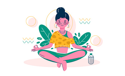 Mental well being adobe illustrator girl girl character illustration lotus position mental mental health mental well being mudra vector vector art vector illustration vegetables vegetarian well wellbeing wellness yoga yoga pose yoga studio