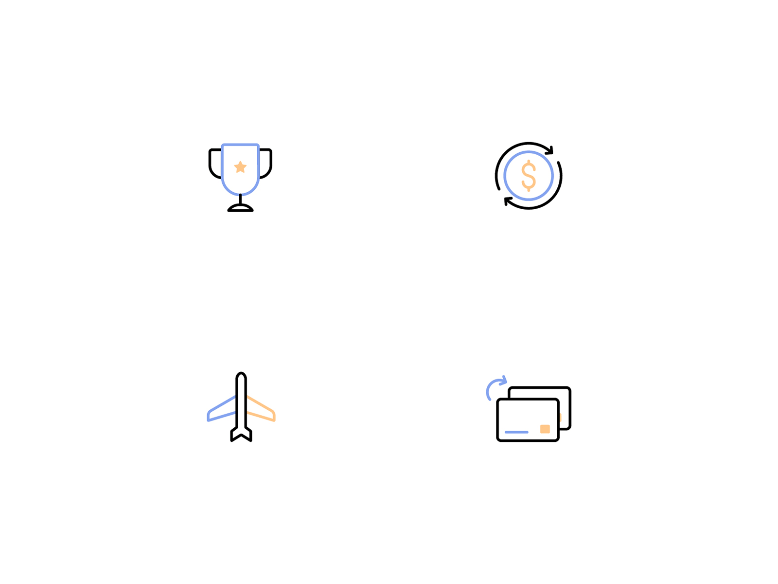 Finance Icons Animation animation balance transfer cash cash back clean concept flat flight gif graphic icon icons illustration minimal money motion rewards travel trophy vector