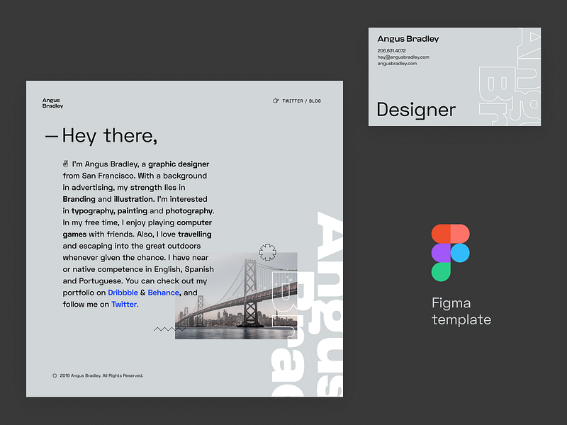 Free Web Design & Business Card Template branding business card clean designer figma free freebies one page template design typography unfold web design