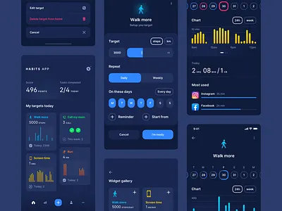 Habit Tracking App activities app app design dark ui goals habit tracker habits ios mobile tracking app ui ux