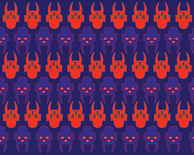 Masked #06 blue demon design dribbble flat illustration mascot mask minimal art pattern design patttern procreate repeating pattern repetition vector