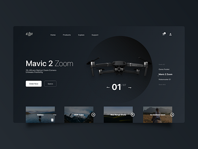 DJI clean concept creative dark dark ui design dji drone gadgets homepage landing page mavic minimal minimalism web website