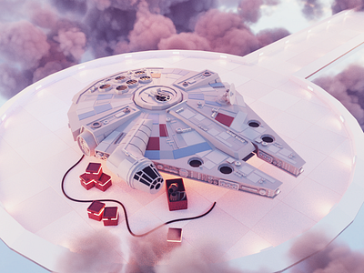 Millenium Falcon at Bespin 3d blender diorama fanart illustration low poly lowpoly lowpolyart millenium falcon render star wars