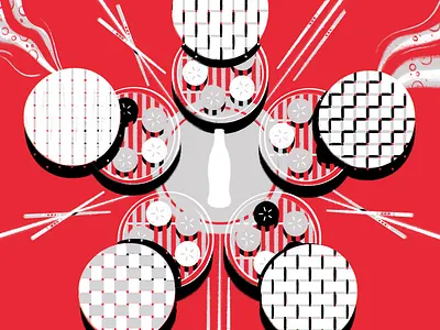 Style frames bamboo bottle chopsticks commercial design dumplings illustration japan soft drink