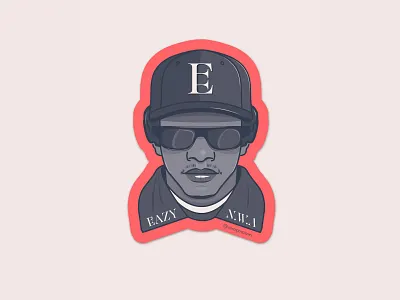 Eazy-E sticker cap design eazy e graphic design hiphop iampommes illustration mannheim nwa pommes portrait print rap red sticker sticker art sticker design sticker mule stickermule vector