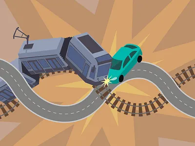 Road Fail accident art car crash fail illustration illustrator railway road train tram vector