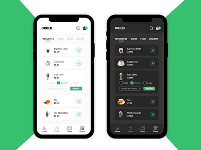Coffee App With Dark Mode adobe app app design dark dark mode dark theme dark ui design minimal mobile product design ui ux