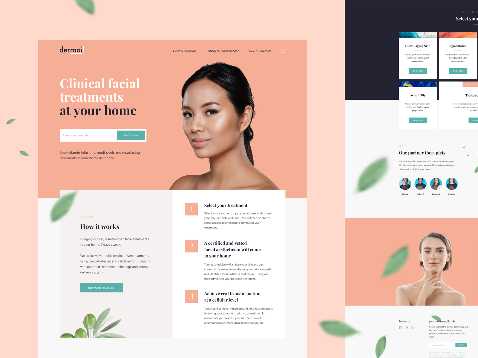Example of Facial Treatment Startup Homepage