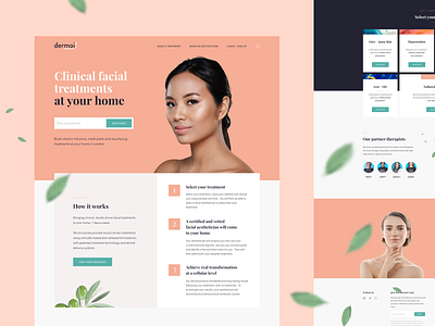 Facial Treatment Startup Homepage beauty beauty salon clean design eco flat landing minimal modern olive peach service spa white