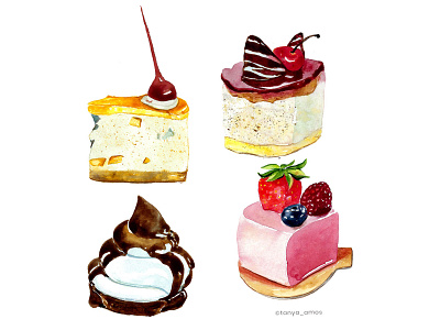 Watercolour dessert illustration cake cake illustration dessert french cake illustration patisserie watercolour cake